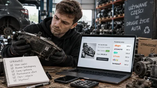 Porównanie cen używanego reflektora na sześciu platformach sprzedażowych na ekranie laptopa